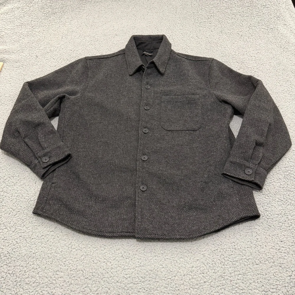 Banana Republic Shirt Jacket Mens Large Charcoal Gray Textured Lined Button Up